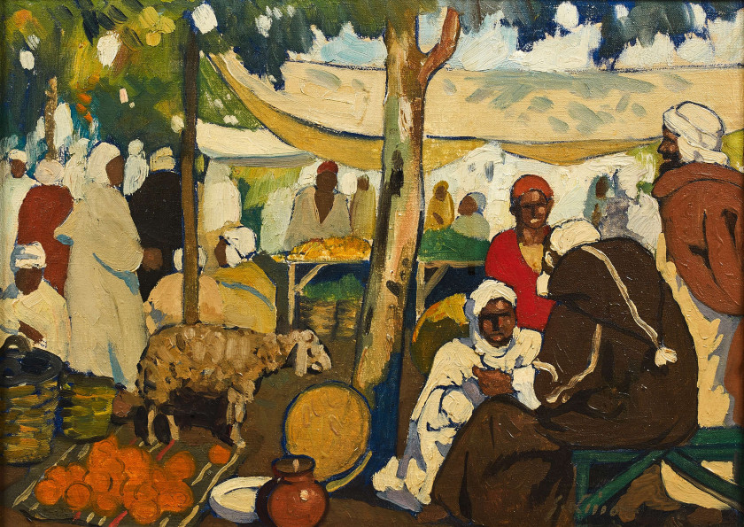 <b>Gustave LINO</b> 1893 - 1961<br/>Scène de marché