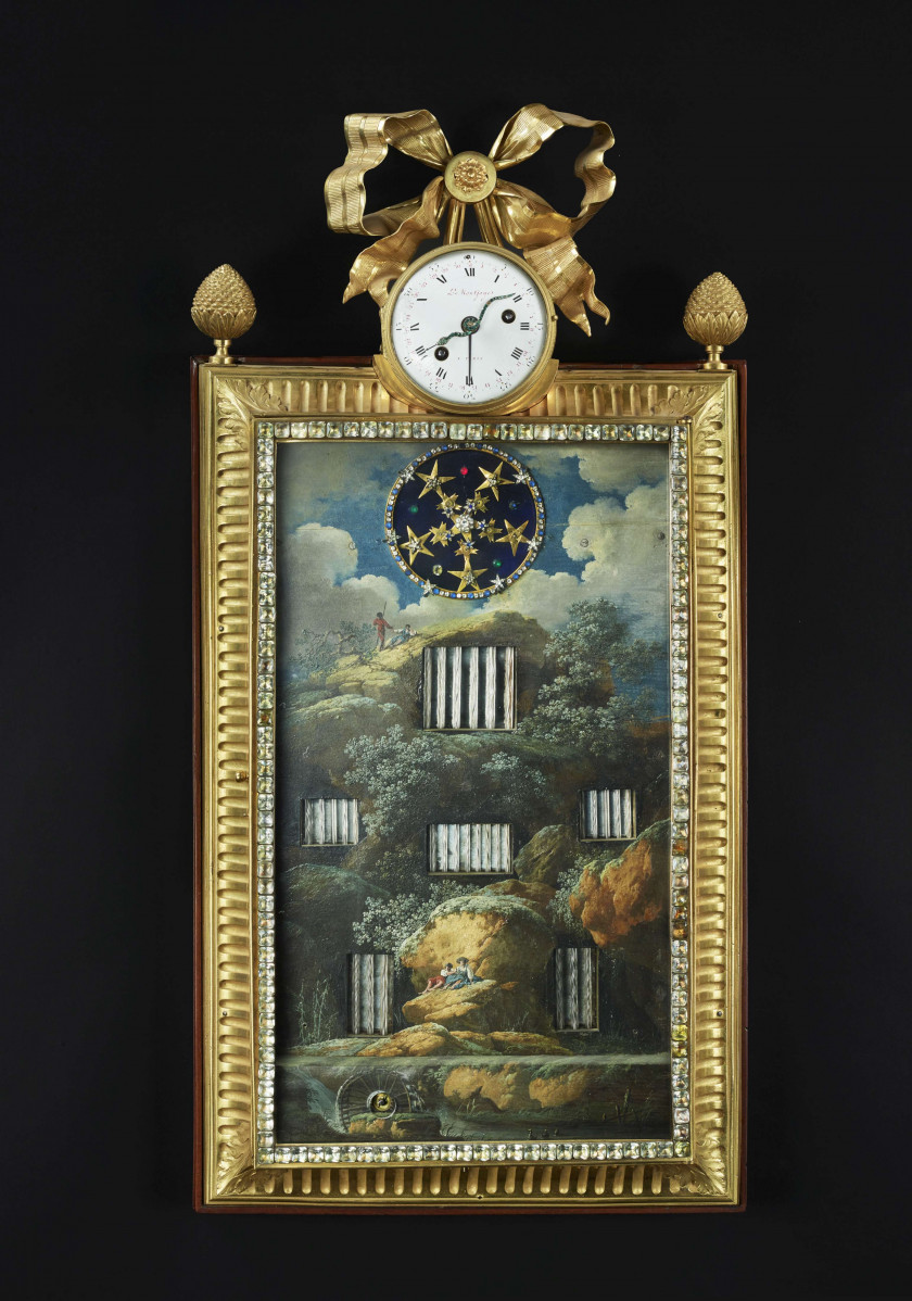 TABLEAU AUTOMATE À CASCADES AVEC HORLOGE D'ÉPOQUE LOUIS XVI