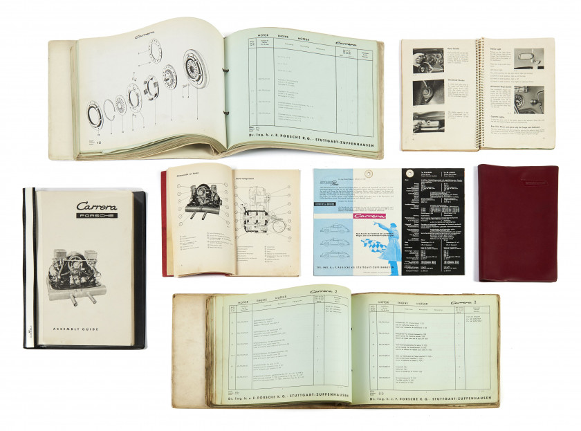 PORSCHE 356 CARRERA  Rare ensemble de 7 brochures et manuels