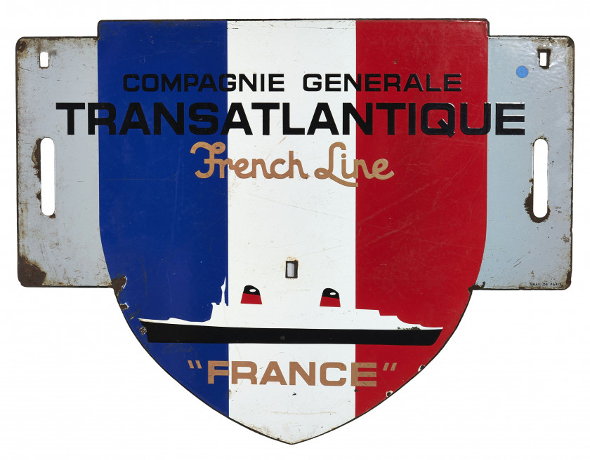 PLAQUE ÉMAILLÉE FRENCH LINE - FRANCE  Pour la Compagnie Générale Transatlantique et la SNCF