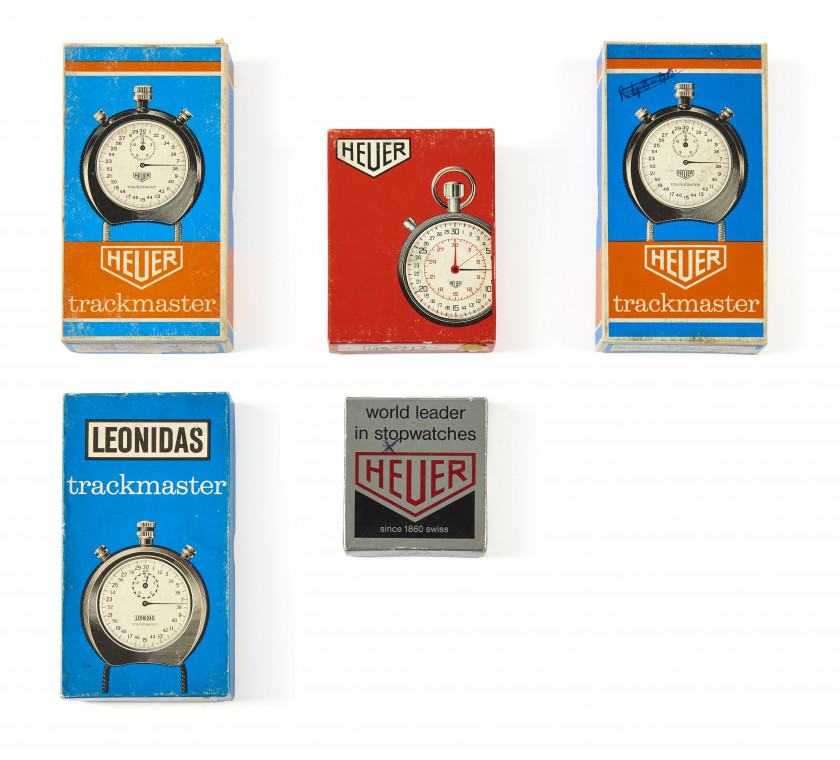 ¤ HEUER  Ensemble de 5 montres pour le chronométrage sportif