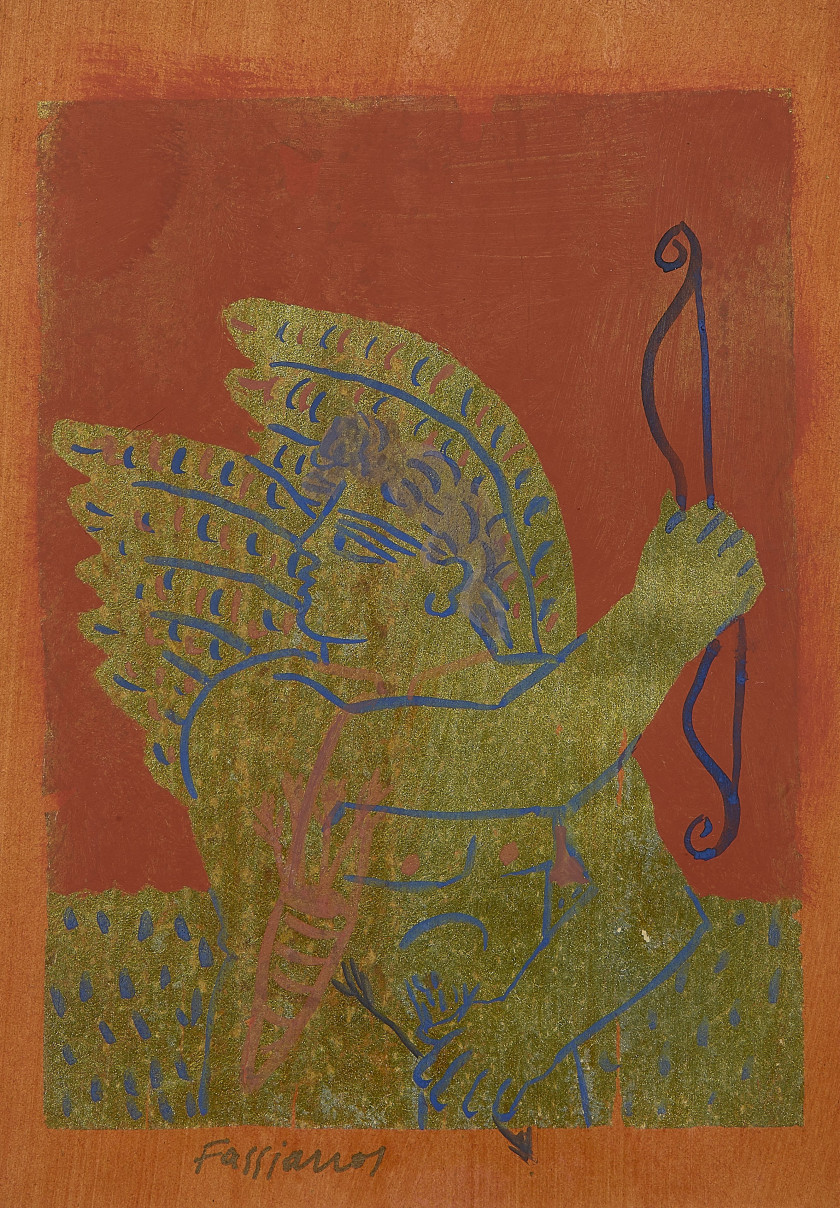 Alecos FASSIANOS (Né en 1935) CUPIDON - 2005 Gouache et dorure sur papier