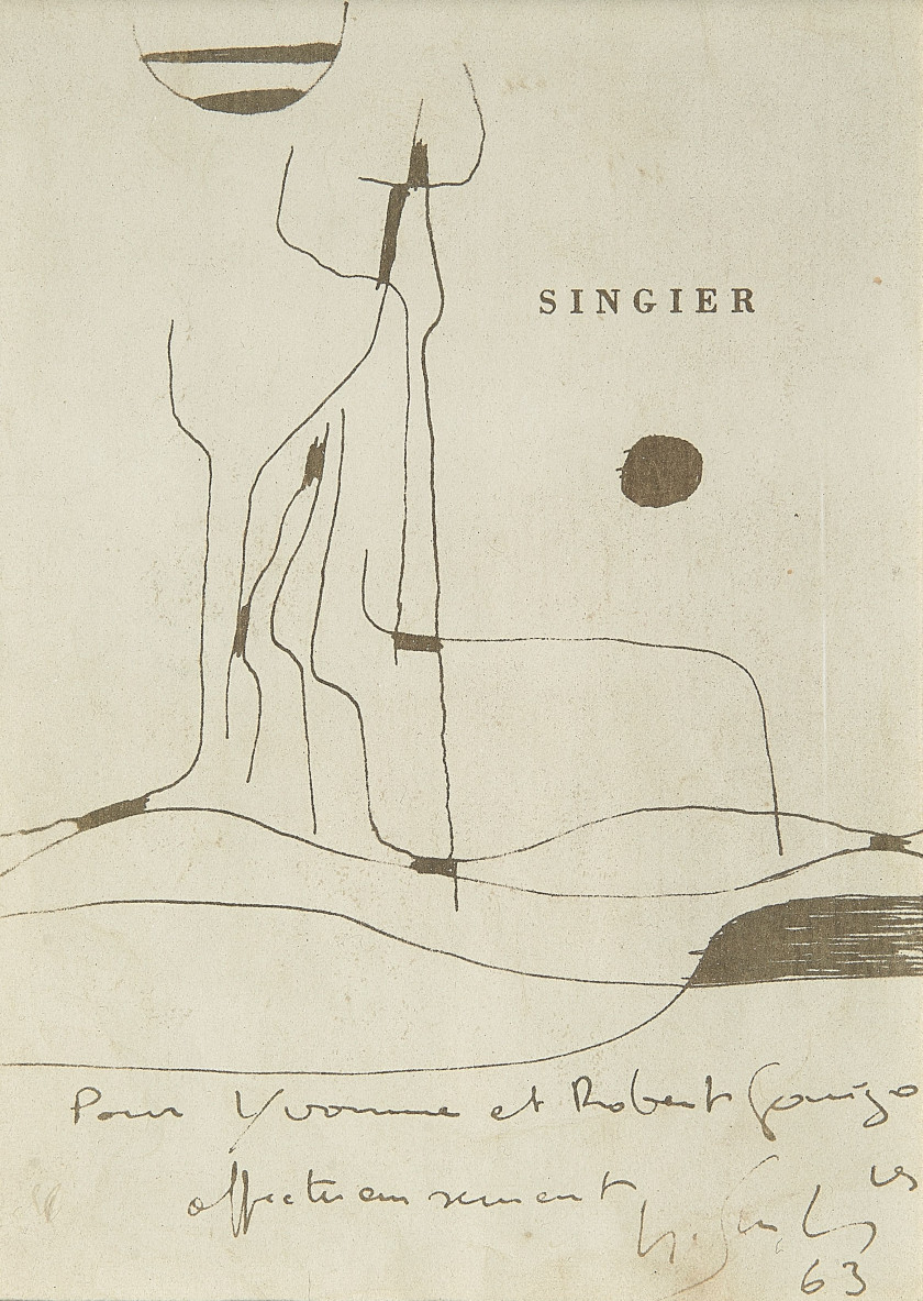 Gustave SINGIER (1909 - 1984) SANS TITRE - 1963 Encre sur page de titre de livre