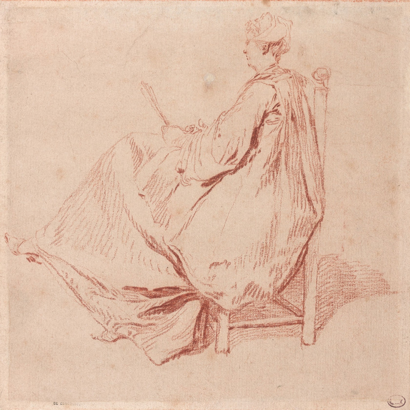 Nicolas LANCRET Paris, 1690 - 1743 Femme assise à l'éventail Sanguine