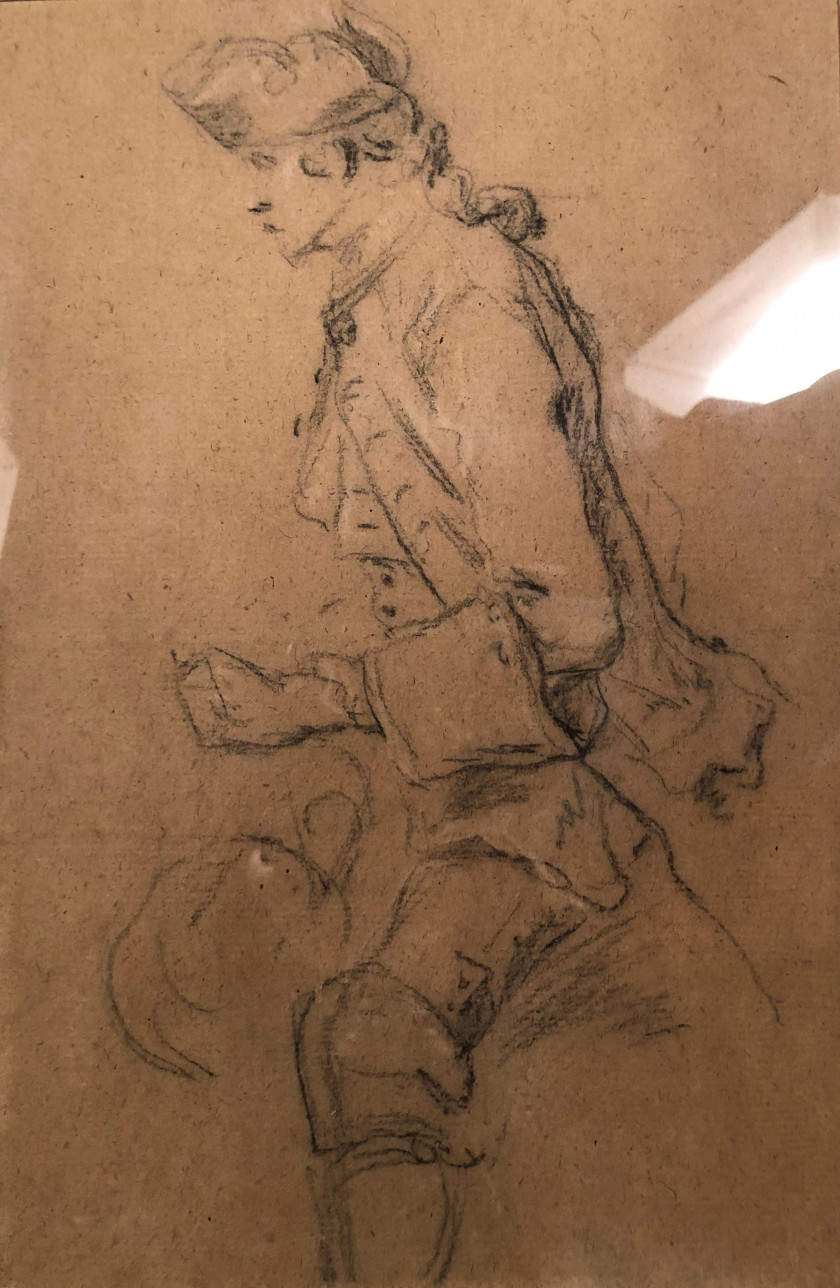 Charles PARROCEL Paris, 1688 - 1752 Recto : Etude de cavalier de dos Sanguine et rehauts de craie blanche