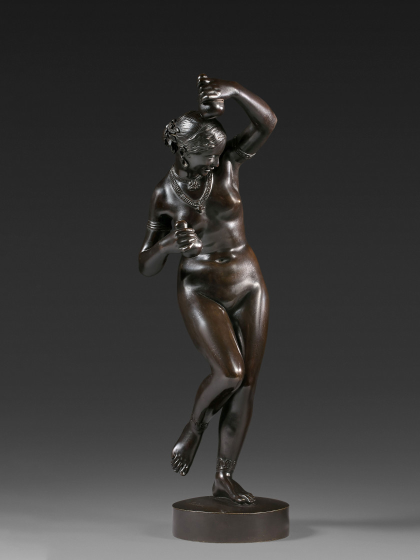 James PRADIER Genève, 1790 - Bougival, 1852 Danseuse nue aux calebasses Bronze à patine brun nuancé