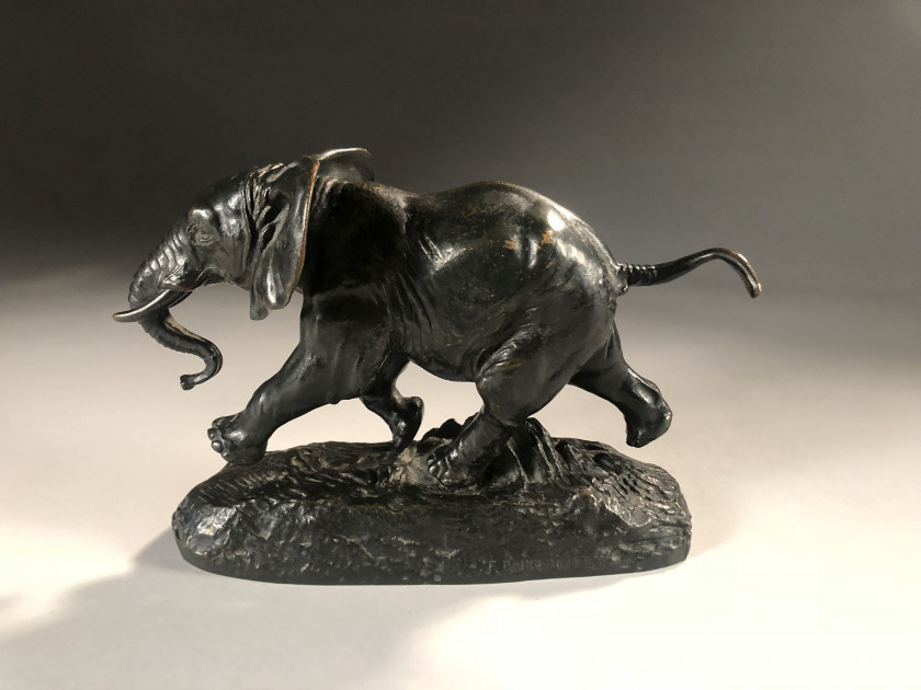 D'après Antoine-Louis BARYE Paris, 1795 - 1875 Éléphant du Sénégal Bronze à patine brun nuancé, fonte posthume