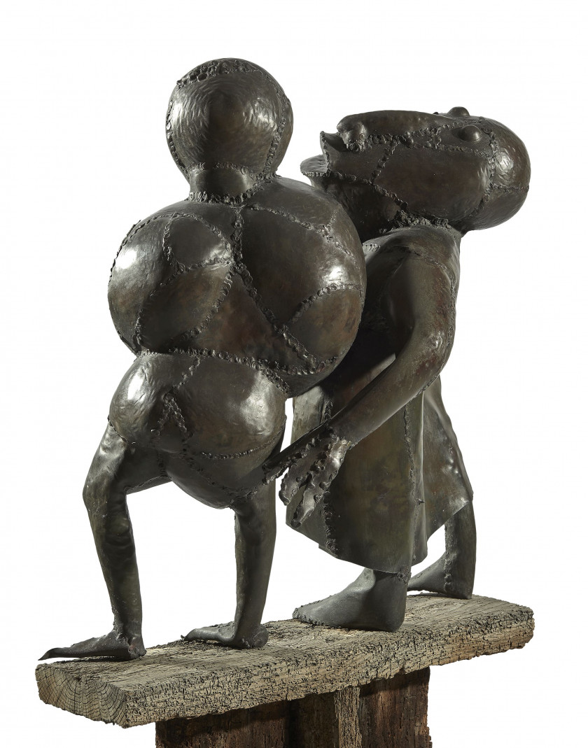 REINHOUD (Reinout d'Haese dit) (1928 - 1996) VOYONS, MON CHER ! - 1966 Cuivre sur socle en bois