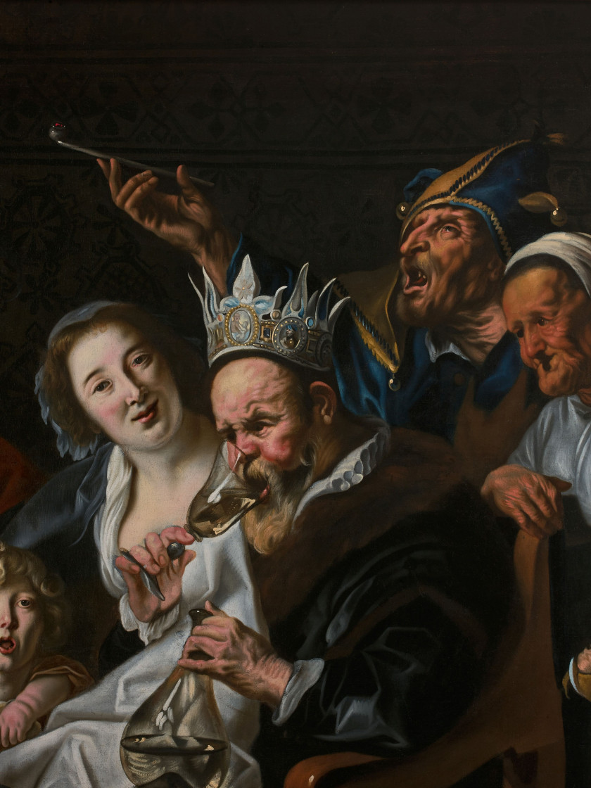 École flamande du XVIIe siècle Atelier de Jacob Jordaens Le roi boit ! Huile sur toile