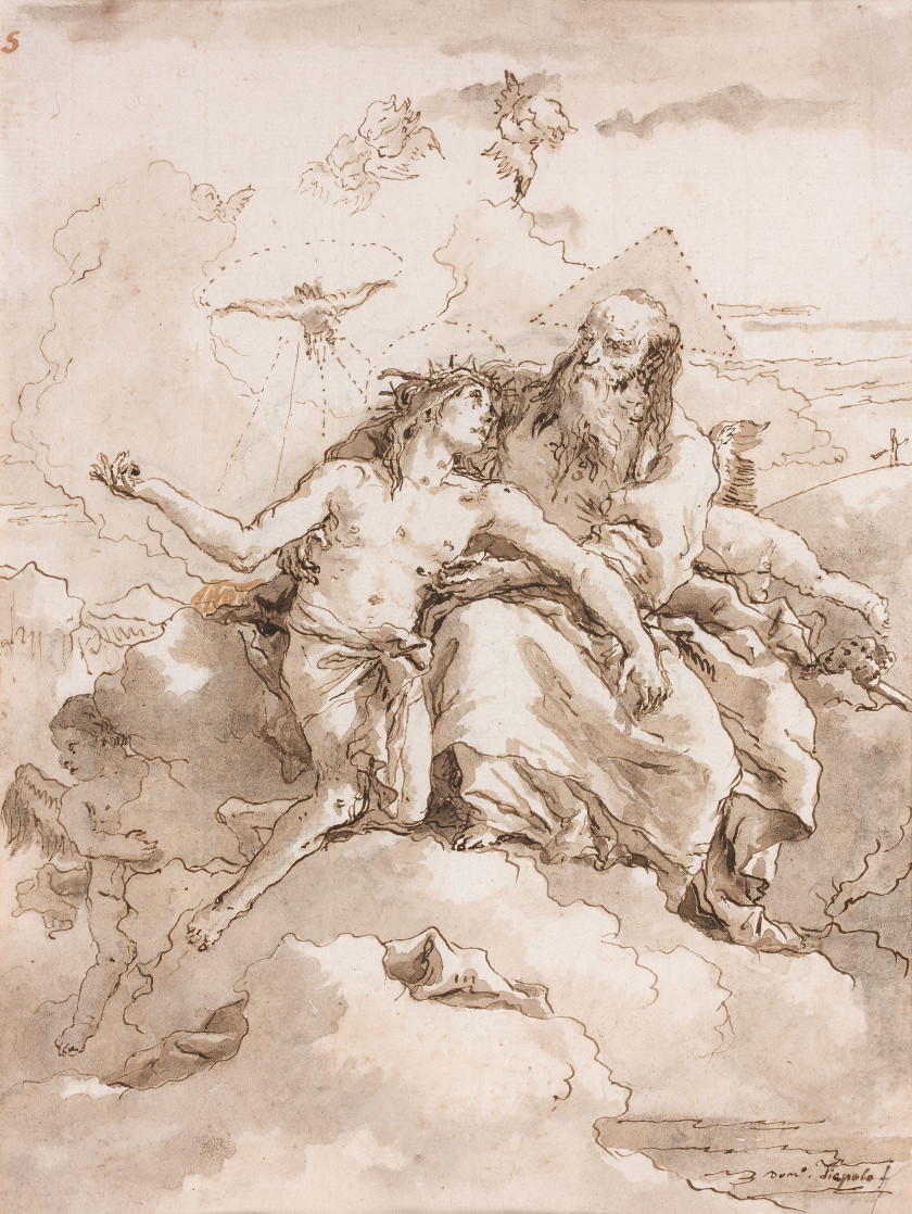 Giovanni Domenico TIEPOLO Venise, 1727 - 1804 La Trinité Plume et encre brune, lavis brun