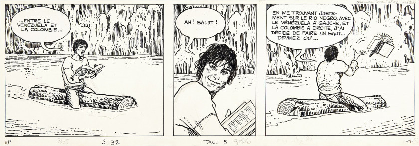 Milo MANARA  Né en 1945 HP et Giuseppe Bergman - Tome 1 La Route de Macondo Encre de Chine, mine de plomb et feutre sur papi...