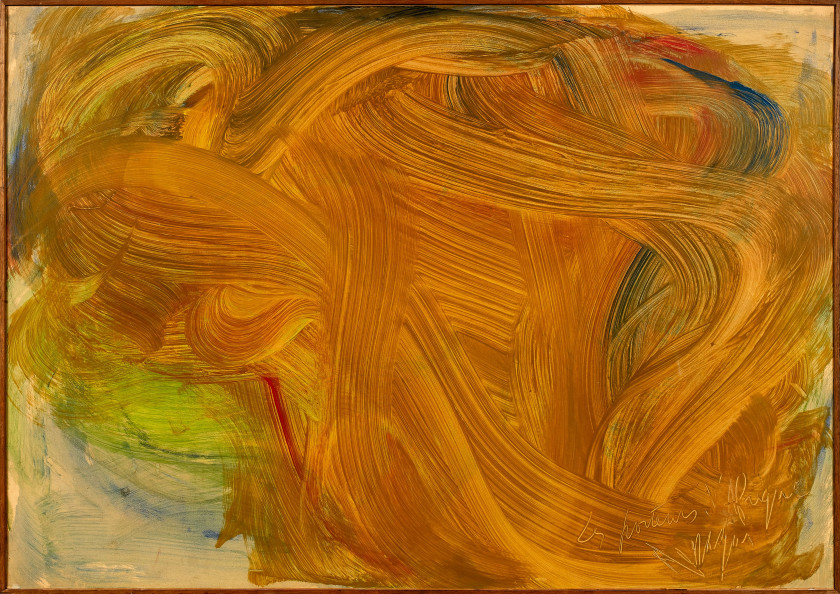 Jean MESSAGIER (1920 - 1999) LES PORTEURS D'AFRIQUE - Circa 1966 Aquarelle sur papier marouflé sur toile
