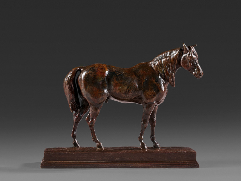 Antoine-Louis BARYE Paris, 1795 - 1875 Cheval demi-sang (Tête levée, réduction) Bronze à patine brune