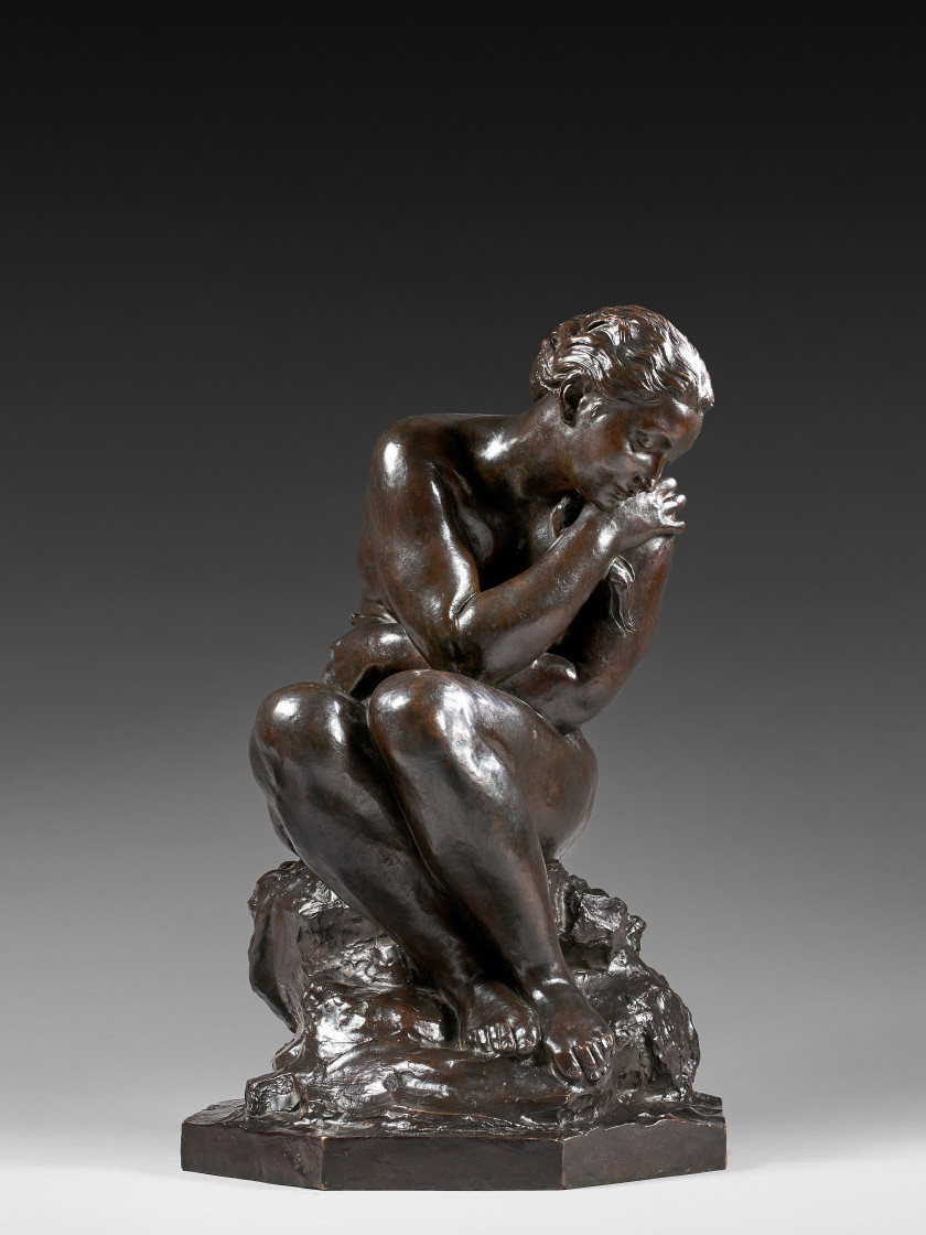 Aimé-Jules DALOU Paris, 1838 - 1902 Baigneuse avant le bain Bronze à patine brune richement nuancée