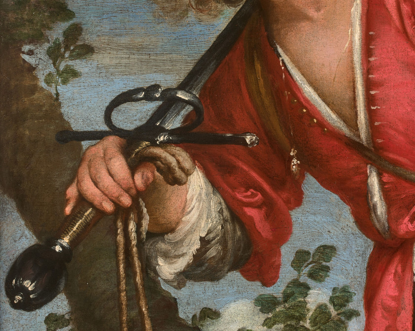 Bernardo STROZZI Gênes, 1581 - Venise, 1644 David tenant la tête de Goliath Huile sur toile