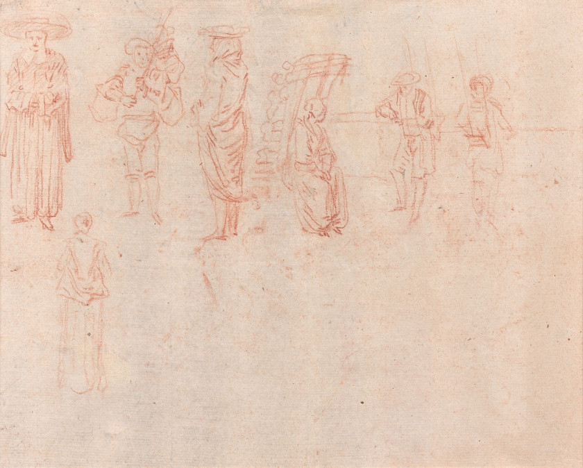 Jean-Antoine WATTEAU Valenciennes, 1684 - Nogent, 1721 Recto : Deux études de femmes assises ; Verso : Diverses études de personnage...