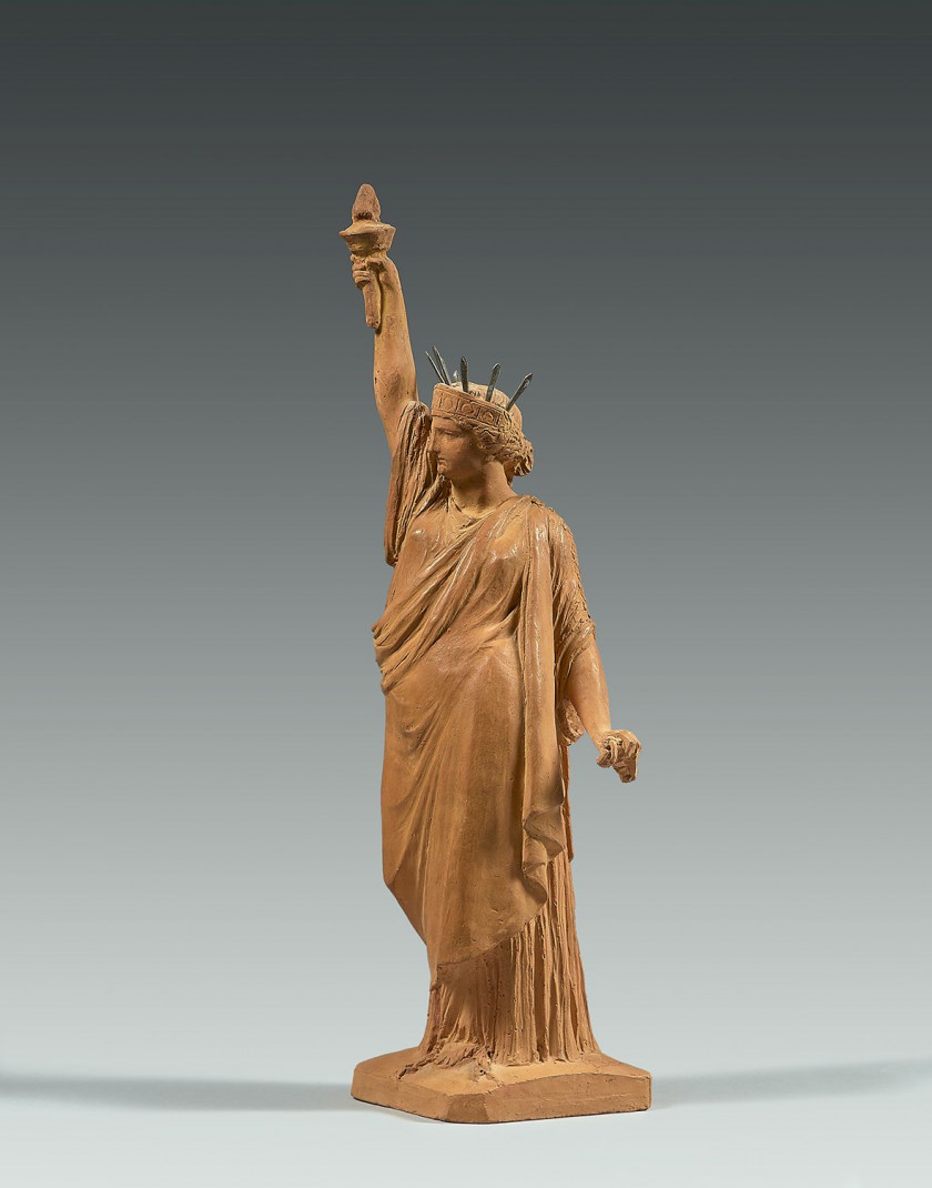 Frédéric-Auguste BARTHOLDI Colmar, 1834 - Paris, 1904 La Liberté éclairant le monde Plâtre teinté dans la masse, estampage repris, e...