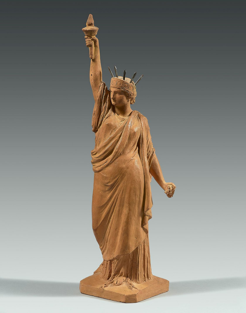 Frédéric-Auguste BARTHOLDI Colmar, 1834 - Paris, 1904 La Liberté éclairant le monde Plâtre teinté dans la masse, estampage repris, e...