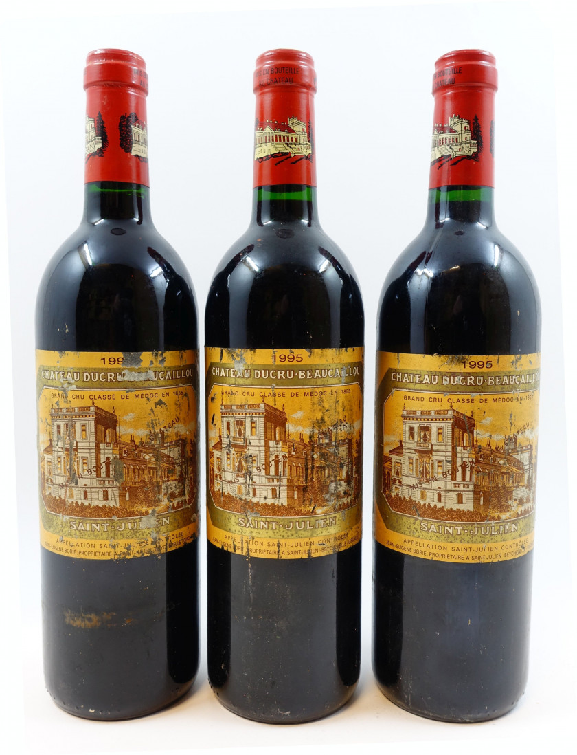 12 bouteilles CHÂTEAU DUCRU BEAUCAILLOU 1995 2è GC Saint Julien (étiquettes très abimées