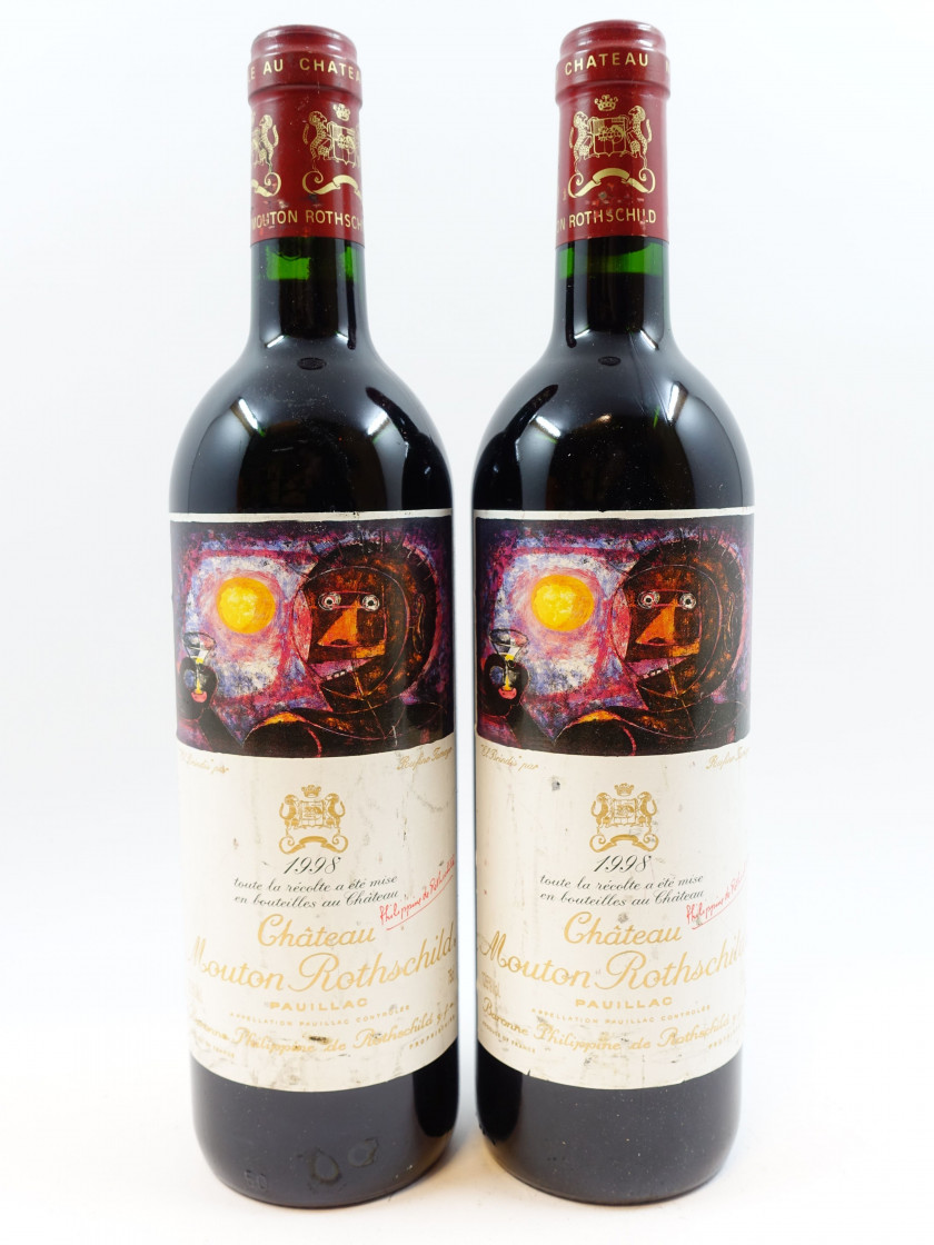 2 bouteilles CHÂTEAU MOUTON ROTHSCHILD 1998 1er GC Pauillac (étiquettes abimées