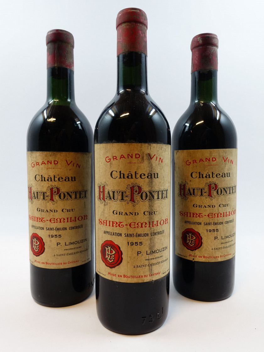 3 bouteilles CHÂTEAU HAUT PONTET 1955 GC Saint Emilion (2 légèrement bas