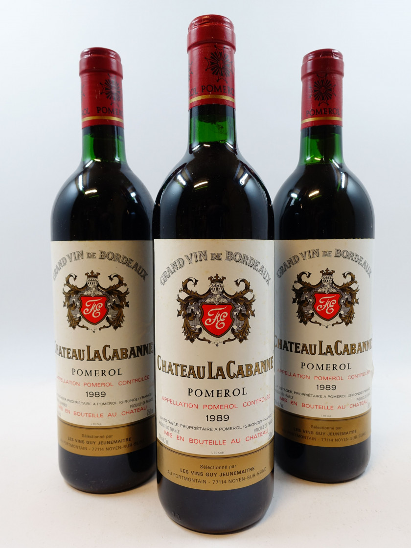 12 bouteilles CHÂTEAU LA CABANNE 1989 Pomerol (3 leger bas, 6 base goulot