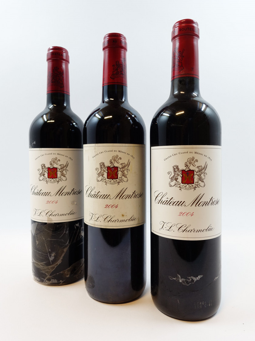 3 bouteilles CHÂTEAU MONTROSE 2004 2è GC Saint Estèphe (étiquettes léger tachées)