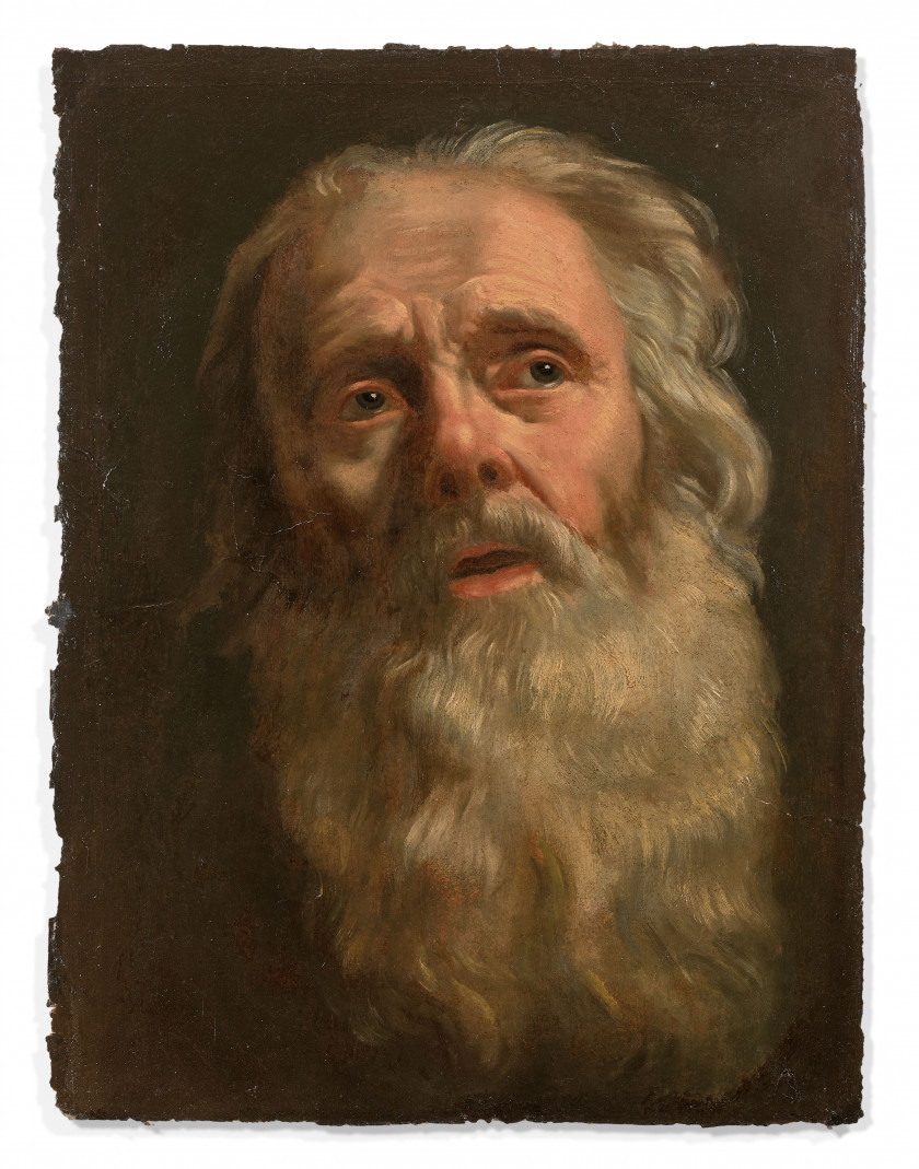 Ecole française vers 1700 D'après Philippe de Champaigne Tête d'homme barbu, reprise du visage de Siméon Huile sur papier