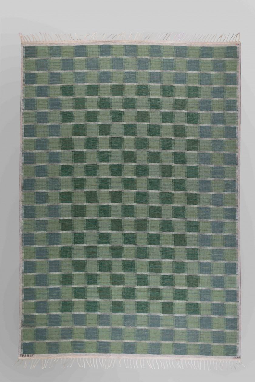 Barbro NILSSON (1899- 1983) Tapis « Schackrutan grön » - 1945 Laine tissée à la main