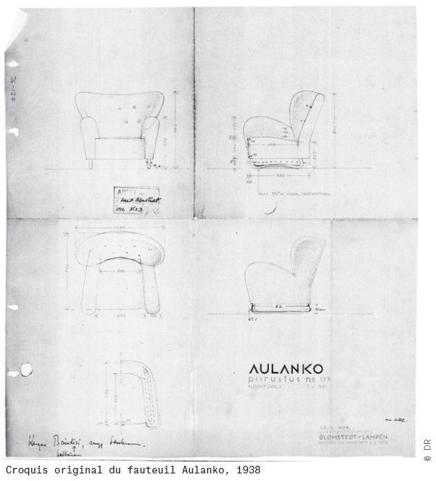 Märta Blomstedt 1899–1982 Important fauteuil mod. Aulanko - 1938 Piètement en acier tubulaire chromé, structure recouverte de tissus...