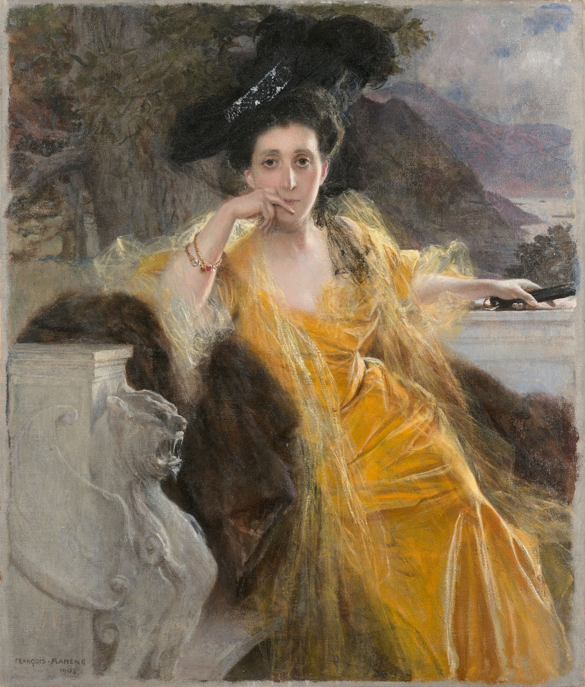François FLAMENG Paris, 1856 - 1923 Portrait de Marie-Louise Achille Fould, née Heine Huile sur toile