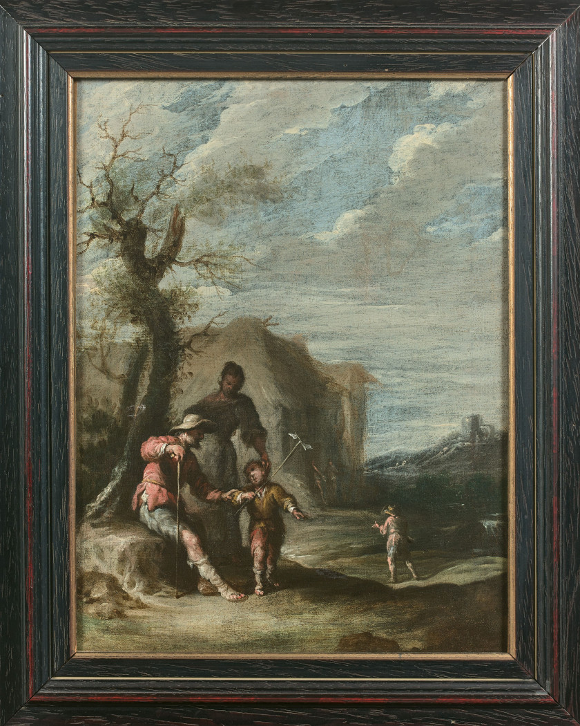 Francesco MONTELATICI, dit Cecco BRAVO Florence, 1601 - Innsbruck, 1661 Famille dans la campagne Huile sur toile