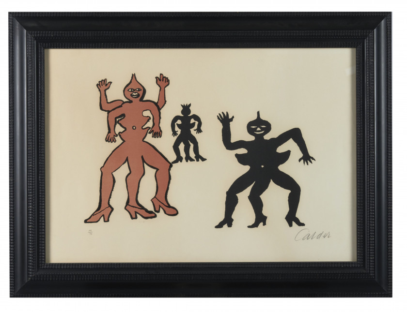 Alexander CALDER (1898 - 1976) Une famille de là-bas - 1975 Lithographie en couleurs