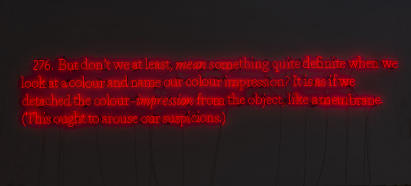 Joseph KOSUTH (Né en 1945) ON COLOR (RED), AFTER AUGUSTINE #I - 1990 Néon rouge, cable et transformateur montés sur mur