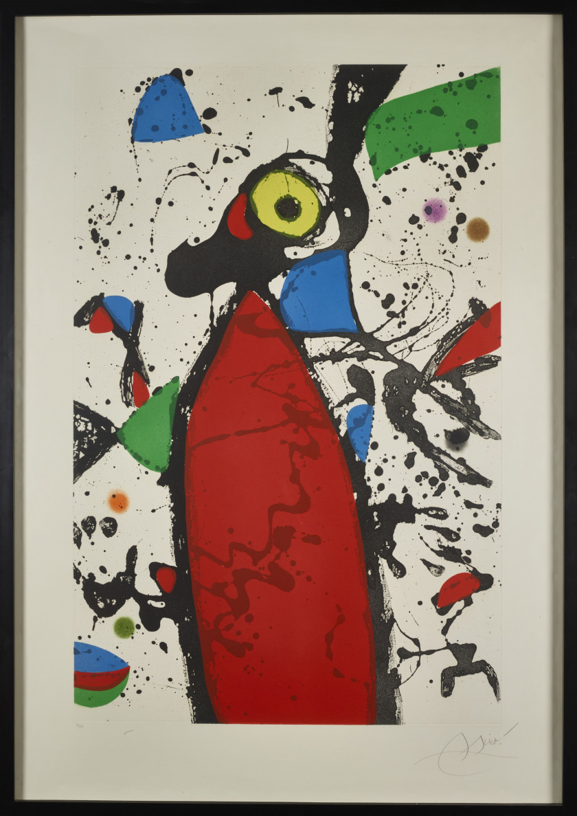 Joan MIRO (1893 - 1983) La Souris Rouge à la Mantille - 1975 Aquatinte en couleurs