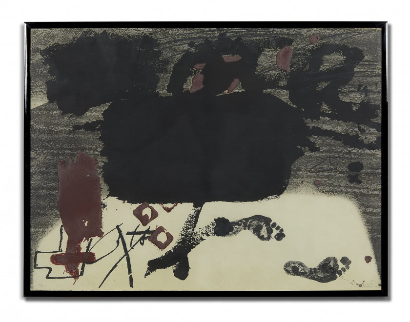 Antoni TAPIES (1923-2012) Roig i negre 4 - 1985 Eau-forte, aquatinte et carborandum en couleurs, avec relief