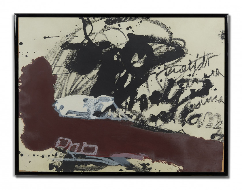 Antoni TAPIES (1923-2012) Roig i negre 5 - 1985 Eau-forte, aquatinte et carborandum en couleurs, avec relief