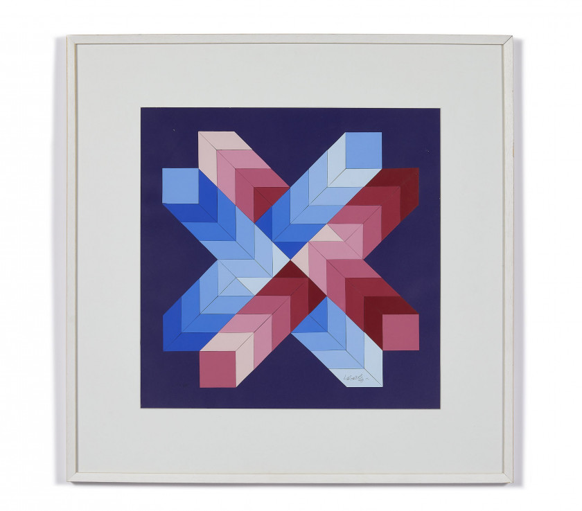Victor VASARELY (1906 - 1997) Composition - circa 1970 Collage de sérigraphie en couleurs sur fond imprimé