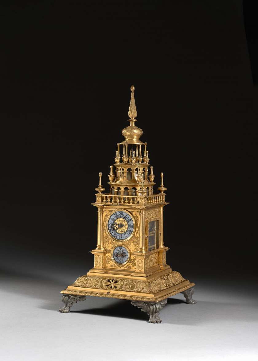 HORLOGE DE TABLE (TÜRMCHENUHR OU TABERNACLE CLOCK) À SONNERIE DES HEURES ET DES QUARTS Allemagne, probablement Augsbourg, première m...