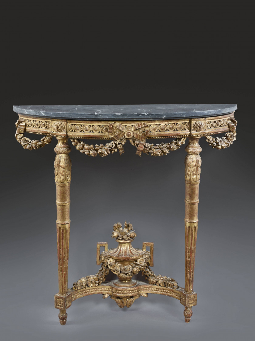 CONSOLE DEMI-LUNE D'ÉPOQUE LOUIS XVI Estampille de Jean-Baptiste II Tilliard