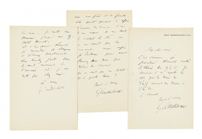 CAILLEBOTTE (Gustave)  Réunion de 3 lettres autographes signées à Claude Monet.