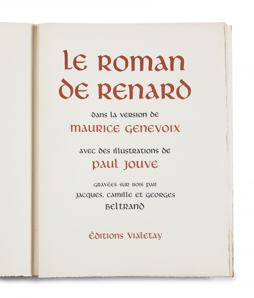 JOUVE.- GENEVOIX (Maurice)  Le Roman de Renard dans la version de Maurice Genevoix avec des illustrations de Paul Jouve gravées sur...
