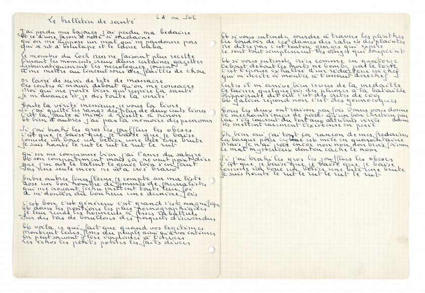 BRASSENS (Georges)  Manuscrit autographe pour la chanson Le Bulletin de santé.