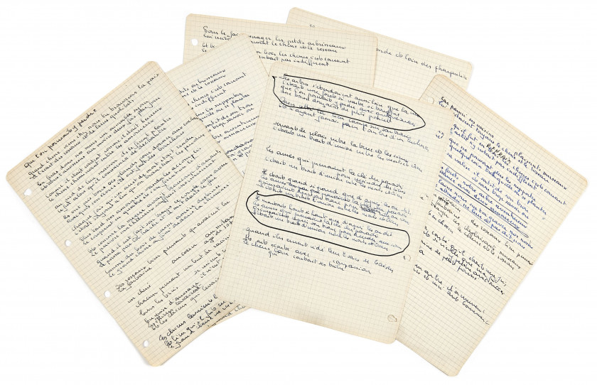 BRASSENS (Georges)  Manuscrits autographes pour la chanson Le Grand chêne.