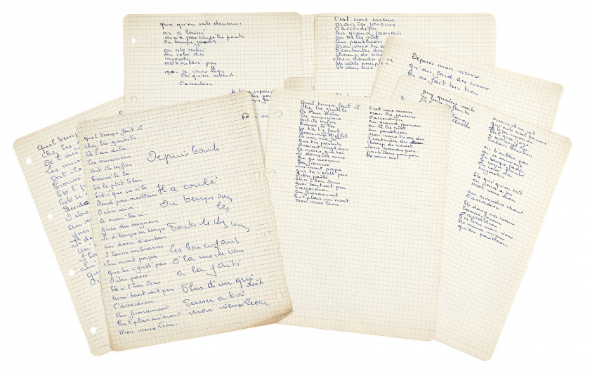 BRASSENS (Georges)  Manuscrits autographes pour la chanson Le Vieux Léon.