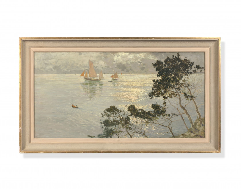 Amédée-Julien MARCEL-CLÉMENT Né à Paris en 1873 "Noirmoutier. Mer au soleil" Huile sur toile (Toile d'origine)