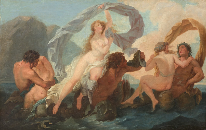 Ecole française vers 1770-1780  Le triomphe d'Amphitrite Huile sur toile (Toile et châssis d'origine)