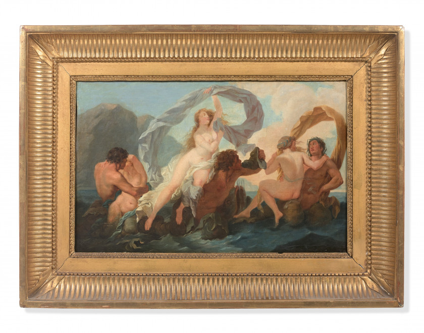 Ecole française vers 1770-1780  Le triomphe d'Amphitrite Huile sur toile (Toile et châssis d'origine)