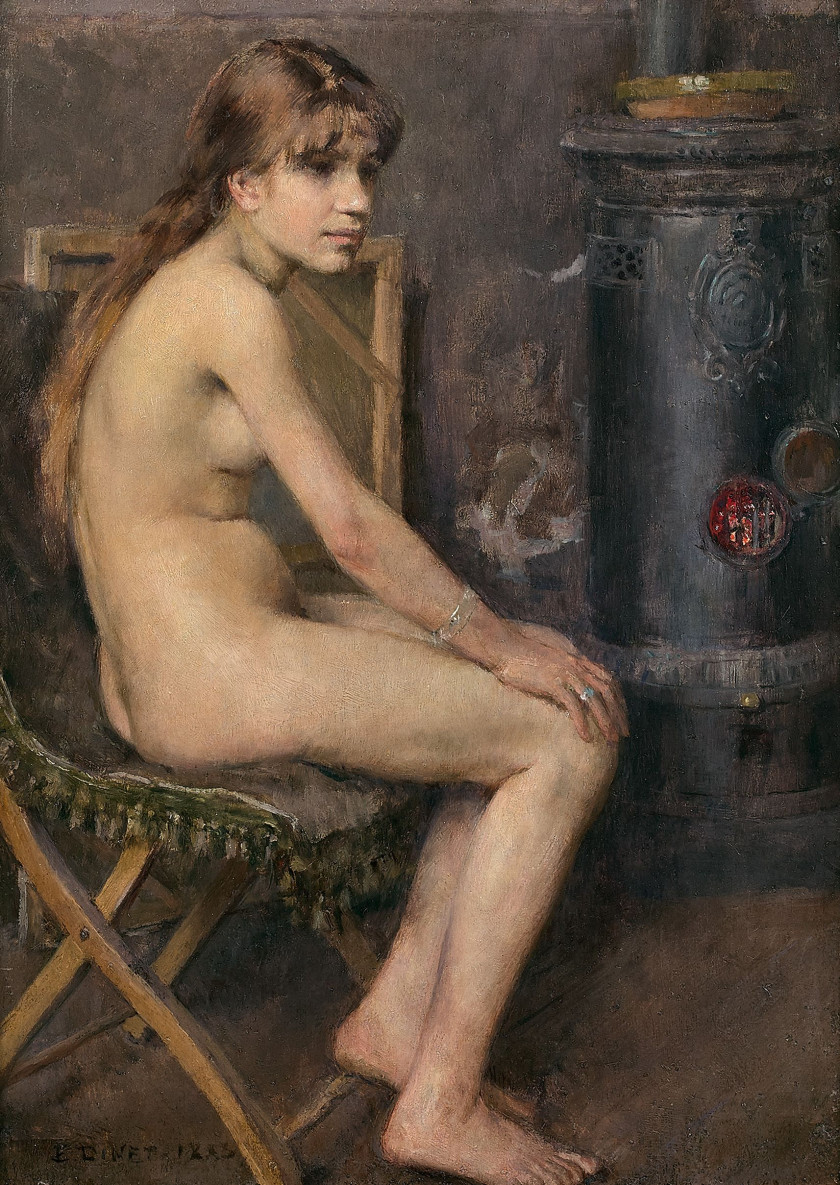 Etienne DINET Paris, 1861 - Paris, 1929 Jeune femme nue à l'atelier Huile sur panneau, une planche