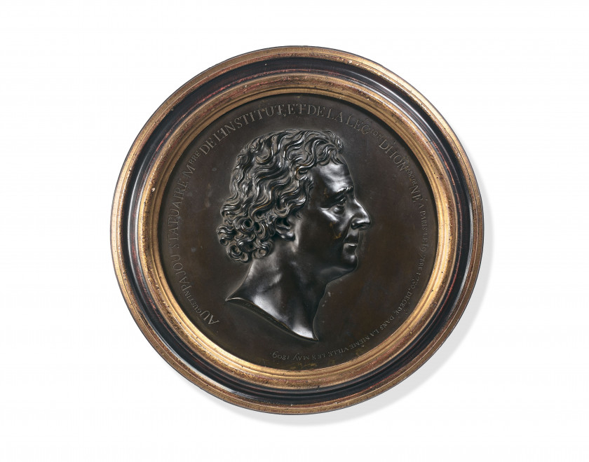 Philippe-Laurent ROLAND Pont-à-Marcq, 1746 - Paris, 1816 Portrait d’Augustin Pajou de profil à droite Médaillon en bronze à patine b...